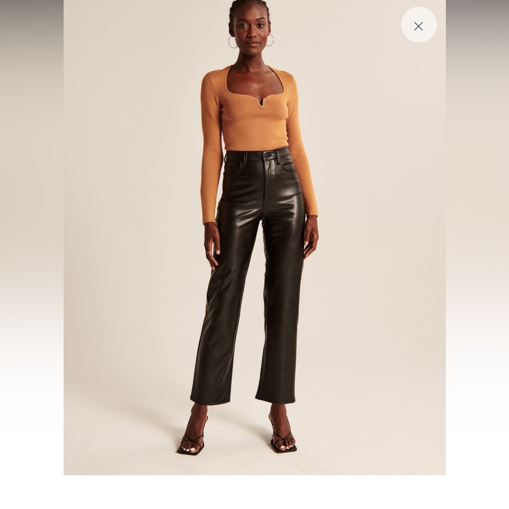 Abercrombie and Fitch Ankle Straight Ultra High Rise Black Leather Pants 25/0